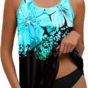 HUSKARY Tankini Tops for Women Flowy Swim Top Removable Padded Loose Fit Modest Bathing Suits No Bottom,XL