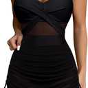 SUUKSESS Women One Piece Swim Dress Tummy Control Swimsuit Mesh Bathing Suit (Small, 115 Black)