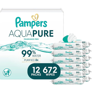 Pampers Aqua Pure Baby Wipes Unscented 12-Pack 672 Total Wipes