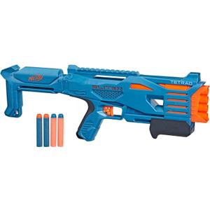 Nerf Elite 2.0 Tetrad QS-4 Blaster, Includes 4 Nerf Elite Darts, 4-Barrel Blasting, Tactical Rail for Customizing Capability, Pump Action