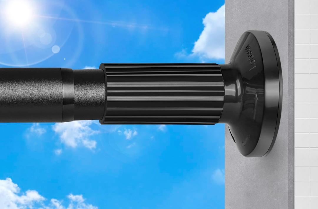 Tension Curtain Rod 51-145In(4.25-12.08Ft), Extra Long Curtain Rod No Drilling for Window or Bathroom Patio, Adjustable Spring Shower Curtain Rod, Easy to Install Never Rust Rod Diameter 1.26In-Black