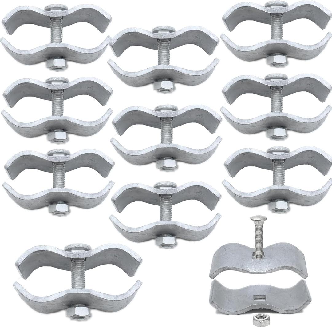 10 Pack Dog Kennel Clamps, 1-3/8" Chain Link Fence Panel Clamps, Galvanized Steel for Round Pipe Panel Frame for Temporary Dog Kennels, Chicken Coops, Metal Cage, Bolts & Nuts include