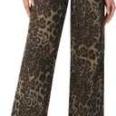 roswear Women's Wide Leg High Waisted Jeans Stretchy Trendy Denim Jeans (Leopard Yellow, XL)