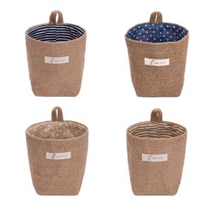 4 Pack Wall Hanging Storage Bags Hanging Storage Bags Cotton Linen Storage Basket Foldable Wall Hanging Basket Family Organizer Box Decorative Bag (Color as Shown)3.93 * 3.93 * 5.31