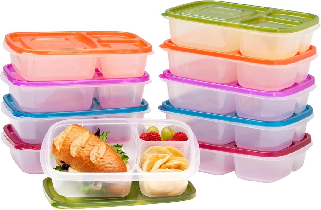 Bentgo Easyboxes - Original Stackable Lunch Boxes - Reusable 3-Compartment Food Containers for Kids and Adults - Bento Lunch Box for Meal Prep, School, & Work - BPA Free (Classic (10-Pack))