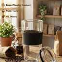 14oz Double Walled Glass Coffee Tumbler with Full Glass Lid & Silicone Sleeve - Non-Slip Insulated Travel Mug with Protective Bottom Bumper - 100% Plastic-Free