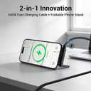 Invisible Holder Charger Cable, 240W PD Fast Charging Cable for Desk, USB-C to USB-C & USB to Light-ning Cable 4.9 FT with 360 Adjustable Metal Stand, 2 in 1 Holder Charger for Gaming, Office, Home