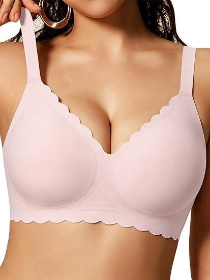 COCOMARTS Jelly Bras for Women No Underwire Scalloped Push Up Seamless Full Coverage Plunge Bralettes Wireless Tshirt Bras, 3XL 