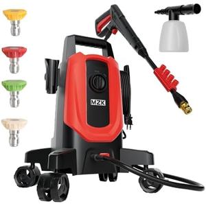 MZK Electric Pressure Washer, 3.0GPM Power Washer with 360° Lockable Wheels and 4 Quick-Connect Nozzles, Foam Cannon for Easy Replacement, High-Pressure Cleaning of Cars, Fences, Driveways