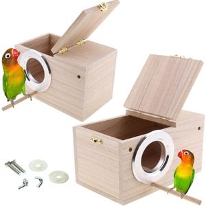 Hamiledyi 2PCS Parakeet Nesting Box Bird House Bird Nest Wood Breeding Box Parrot Mating Box for Parrot Lovebirds Cockatiel Conure Cockatoo Budgie Finch CanaryStyle A