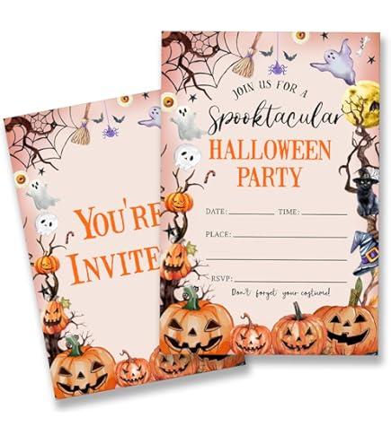 Halloween Party Invitations Cards, Spooky Pumpkin Party Invite, 20 Fill-in Invitations with Envelopes(4x6 inch), Teens Adults Halloween Party Supplies Decorations - A02