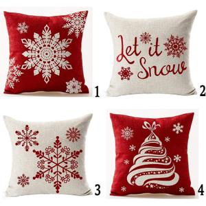 Andreannie Set of 4 Throw Pillow Cover Christmas Beige Shadow Let It Snow Snowflakes Red Cotton Linen Throw Pillow Case Cushion Cover for Sofa Bed Couch Home Decor Square 18 X 18 Inches(Blood Red)