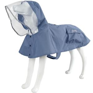 Waterproof Dog Raincoat, Adjustable Reflective Lightweight Pet Rain Clothes with Poncho Hood(Medium, Blue&Grey)