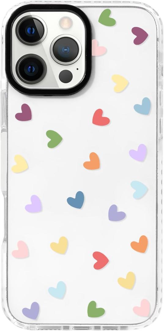 NITITOP Compatible with iPhone 16 Pro Case Cute Clear for Women Girls Colorful Love Heart Pattern Ultra Slim with Bumper Protector Soft TPU Anti-Yellow Protective Cover - Colorful Heart