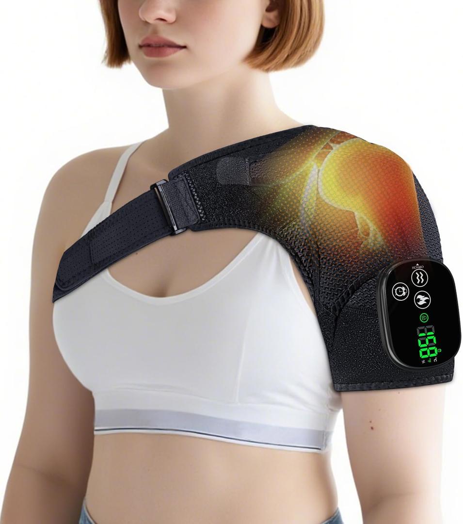 YUANBO Shoulder Heating Pad Massager - Cordless Portable Heated Shoulder Brace & Wrap with Vibration, 6 Heat & Timer Modes - Warmer Gift for Mom & Dad