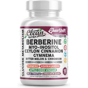 Clean Nutra Berberine Supplement Myo-Inositol Ceylon Cinnamon Gymnema Bitter Melon Chromium Complex for Digestion, Antioxidant Support & Wellness 90 Vegan Capsules, EXP: 11/26
