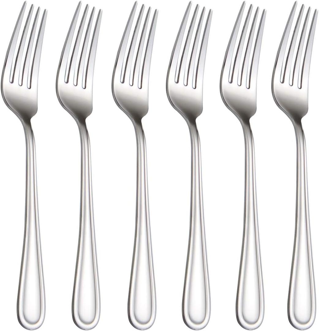 Salad Forks Set of 6, Flatware Fork 7-Inch, Stainless Steel Table Forks Mirror Polishing (Silver, 6pcs-Round Handle)