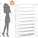 LANTEFUL 10 Tiers Shoe Rack 50 Pairs Large Capacity Tall Shoe Organizer Sturdy Shoe Storage with Two Hooks Space Saving Metal Wide Shoe Rack for Closet, Entryway, Bedroom, White