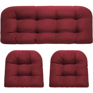 Wicker Chair Cushions, Waterproof Outdoor Loveseat Cushions for Patio Furniture, Tufted Wicker Furniture Cushions, 1 Loveseat and 2 U-Shaped Cushions, Red