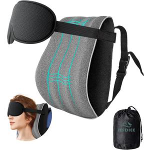 JefDiee Travel Pillows for Airplanes, Travel Pillow with Eye Mask, Prevents Head Forward,  Neck Pillow Airplane for Sleeping, Used for Long Flight, Road Trip, Car Headrest (Grey Black)