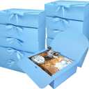 10 PCS Gift Boxes with Lids, 10.6x7.8x3.1 Inch Kraft Paper Gift Box, Blue with Ribbon, Bridesmaid Proposal Box for Wedding, Packaging, Present, Birthday, Cupcake,Groomsmen Proposal