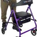 Foldable Rollator Walker with Seat for Seniors, Easy Folding & One-Hand Carry, Walkers for Seniors-All-Terrain Wheels, Height Adjustable Lightweight Rolling Walker for Elderly, Purple