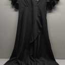 Long Black Formal Dresses for Women Gowns Evening Party Cocktail Dress,Split Elegant V Neck Wrap Ruffle Wedding Guest Dresses (Large, Black)