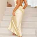 Summer Satin Maxi Dresses for Women 2025 Elegant Classy Silk Formal Sleeveless Open Back Spaghetti Strap Wedding Guest Dress (Yellow, S)