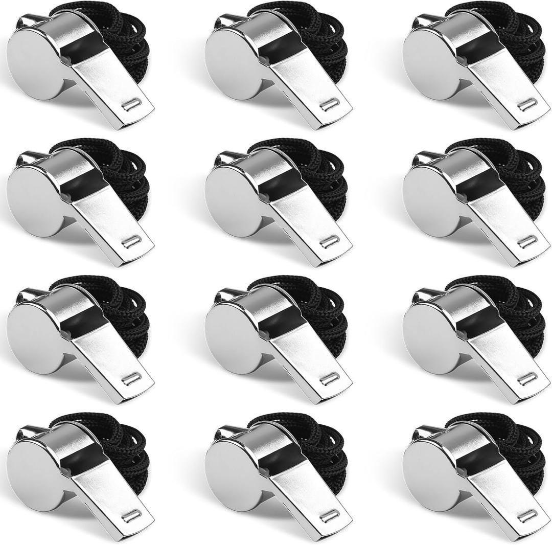 Fya Sports Whistle with Lanyard, Very Loud Stainless Steel Whistle, Ideal for Coaches, Referees, Personal Defense, and Recreation (12PCS)