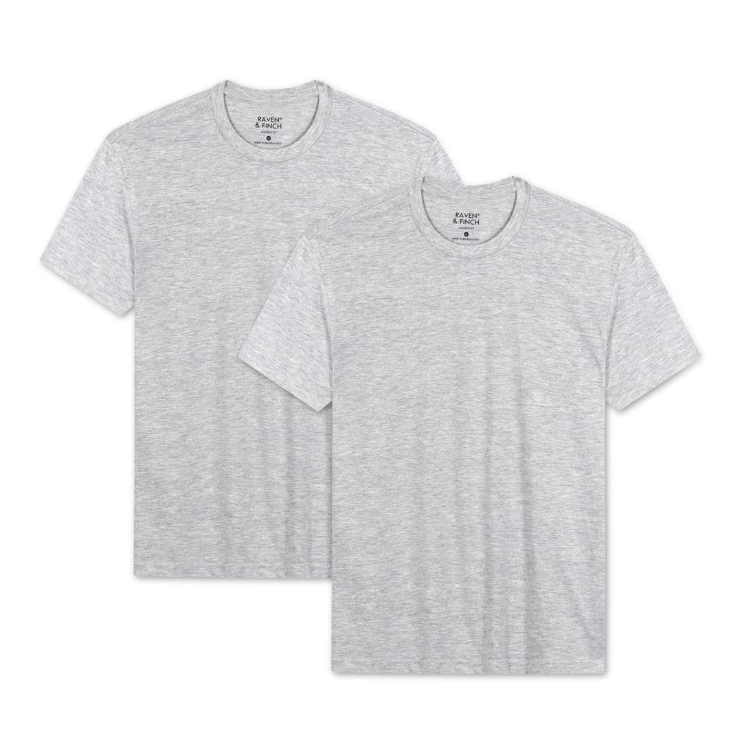 Raven & Finch Men's T-Shirt, Heather Gray, Small, 2-Pack (White)