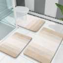 OLANLY Bathroom Rugs Sets 3 Piece, Soft Absorbent Microfiber Bath Mats and U-Shaped Contour Toilet Rug, Plush Shaggy Bath Mat Set for Bathroom (30"x20"+24"x16"+24"x20", Light Beige)