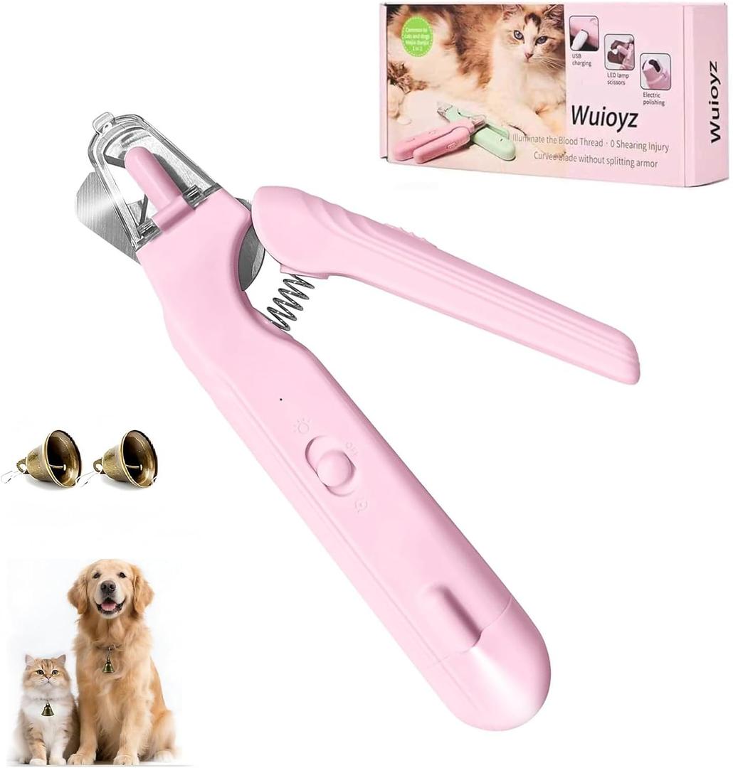2 in 1 Dog & Cat Nail Clippers Grinder with Lights, Quick Sensor Safety Guard & Ultra-Quiet USB Rechargeable Cat & Dog Nail Trimmers for Small Medium Large Pets Nail Grinder with 2 bells(Pink)
