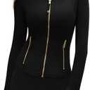 SUUKSESS Women Golden Full Zip Up Workout Cropped Jackets Lightweight Athletic Yoga Tops, M