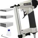 KEENTECH Pneumatic Staple Gun 21 Gauge, Air Upholstery Stapler with 3000pcs 1/2" Crown Staples 1/4"-5/8", Ready-to-Use Pneumatic Nail Gun Tool Set with Safety Trigger for Wood Furniture Fabric Leather (Silver)