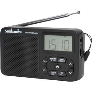 Snokauwa AM FM Radio, Portable Emergency Weather NOAA Radio, Small Digital Radio with Dual Mode Storage, Digital Tuner, Sleep Timer, Wall Plug and Battery Powered (Black)