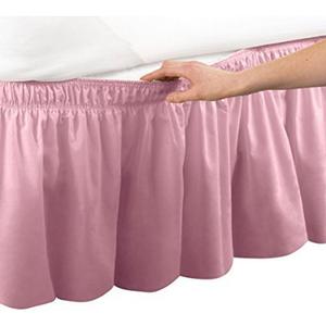 Pleated Three Sides Fabrics Wrap Around Style Egyptian Cotton Elastic 17 inch Drop Dust Bed Skirt for Twin/Full,Queen, King Size Beds(Queen, Pink) 
