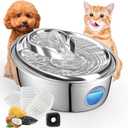 ORSDA Stainless Steel Cat Water Fountain, Automatic Pet Water Fountain, 100oz/3L Drinking Fountain Dog Water Dispenser with Water Level Window- 4Pcs Filters (D66)