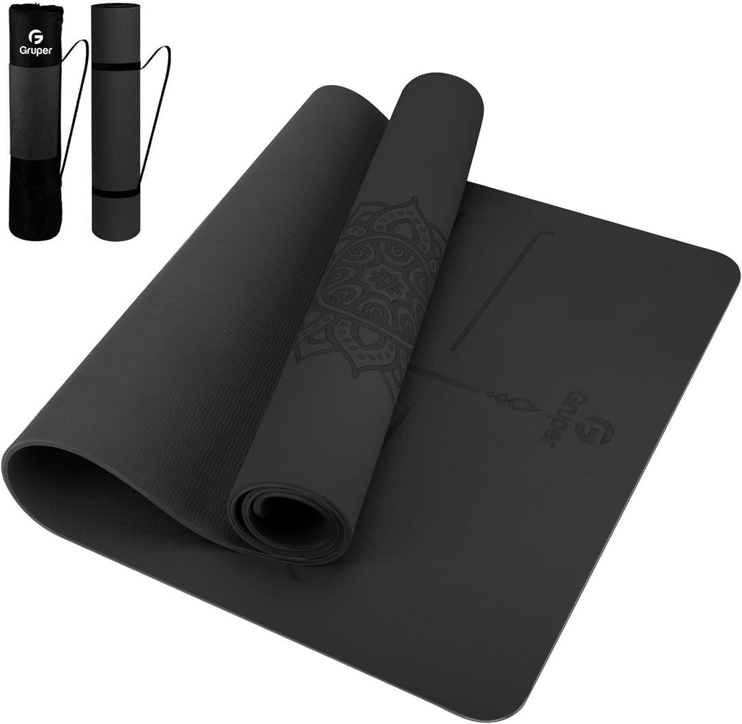 Yoga Mat Non Slip TPE Extra Wide Yoga Mat with Alignment Mark, 72"L x 32"W x 0.32"/0.24"Th (183cm x 80cm x 8mm/6mm), Anti-Tear Exercise Mat with Carrying Strap and Bag, Workout Mats for Yoga, Pilates