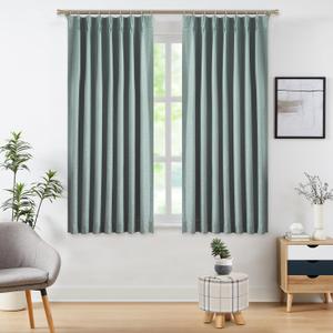 WEST LAKE Short Bailey Pinch Pleated Blackout Curtain Panels with Liners 63 Inches Long for Bedroom,Mineral Green Textured Fabric Drapes with Back Tabs,Thermal Insulating Window Treatment,40"Wx63"Lx2