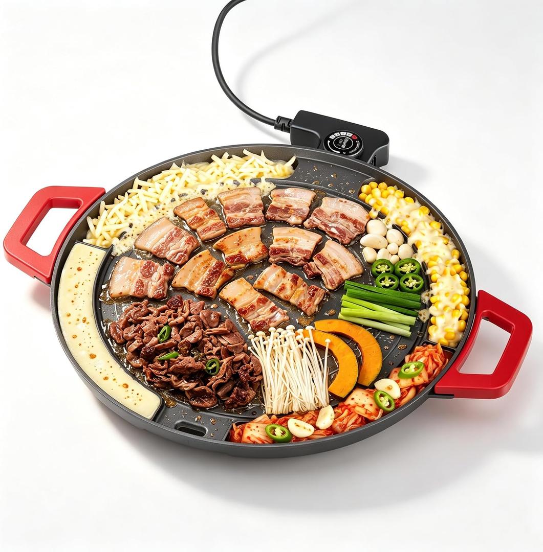 Korean BBQ Smokeless Electric Grill, Nonstick, Adjustable Temp, 18.11"D x 14.17"W x 2.56"H