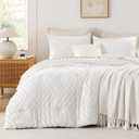 Andency White Comforter Queen, Boho Soft Fluffy Warm Lightweight Bedding Comforter Sets for Queen Bed, 3 Pieces Chevron Tufted Aesthetic Microfiber Lightweight Comforter Set