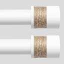 2 Pack White Curtain Rods for Windows 48 to 84 Inch, 1" Boho Decorative Drapery Rod with Twine Wrapped End Cap Finials, Adjustable Vintage Rustic Farmhouse Window Treatment Rods, Easy Install