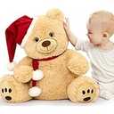 MorisMos Teddy Bear Stuffed Animal Plush Toy, 16in Santa Teddy Bear, Soft & Cuddly Bear Gift for Girl Boy Kid, Brown Holiday Decoration for Room Birthday Party Favors