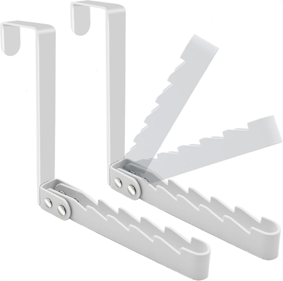 2 Pack Over The Door Hooks Hanger, Sturdy Foldable Over Door Drying Rack for Clothes, Coats, and Towels, Bedroom Bathroom, White