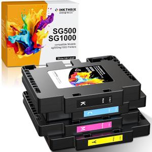 New Chip SG500/SG1000 Sublimation Ink Cartridges Compatible for Sawgrass SG500 SG1000 Printers, with Nano-Level Chips, Compatible with Firmware Versions 3.9.0(Black, Cyan, Magenta, Yellow, 4-Pack)