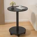 Pedestal Table on Wheels TV Tray Table, Rotating Couch Round Tables, Small Side Table for Living Room and Bedroom Sofas, Beds, Mini Coffee Tables, (H) 22.4 *(W) 11.8 (Assembly Required) (Black-removable-1pcs)