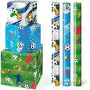 WERNNSAI Soccer Gift Wrapping Paper - 3 Rolls 17”x 120” Boys Sports Wrapping Paper for Kids Birthday Party Decoration Supply Football Baby Shower Present Packing Favor, Green & Blue
