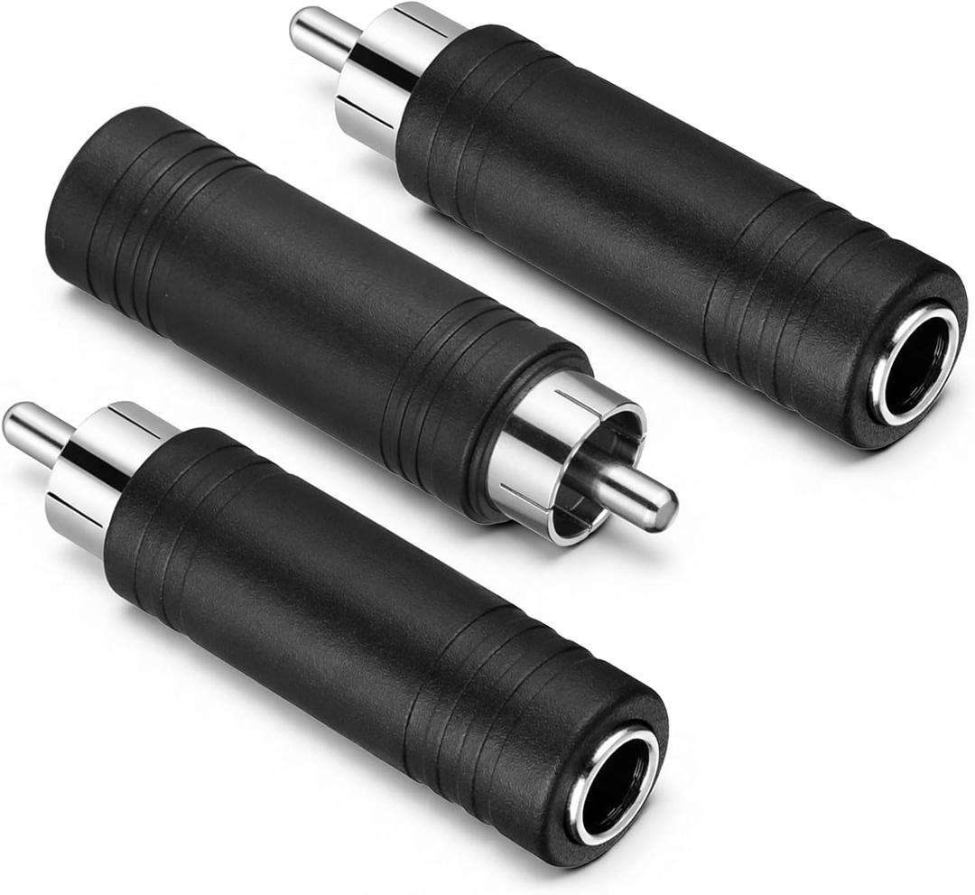3 Pack 6.35mm to RCA Adapter RCA Male Plug to 6.35mm 1/4 Inch Mono Female Audio Mic Plug Adapter Black Audio Mic Plugs Adapters RCAs to1/4 Inch Adapters Jack Converterr for Amplifiers Speaker