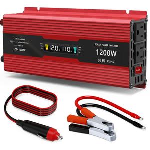 1200W Car Power Inverter DC 12V to 110V AC Converter 1200W Inverter Power Inverters with LCD Display and AC Outlets 2A USB Charging Port