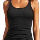 Women Tankini Top Only - Tummy Control Bathing Suit Top Ribbed Swim Tank No Bottom 2025 (Large, Black)
